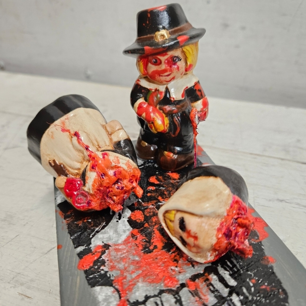 Thanksgiving Pilgrim Horror handmade upcycled ceramic art decor macabre goth